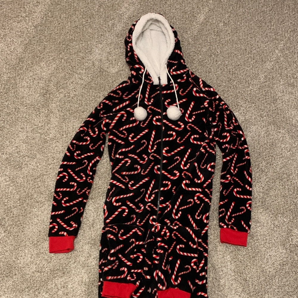 Just Love Black and Red Candy Cane Hooded Onesie